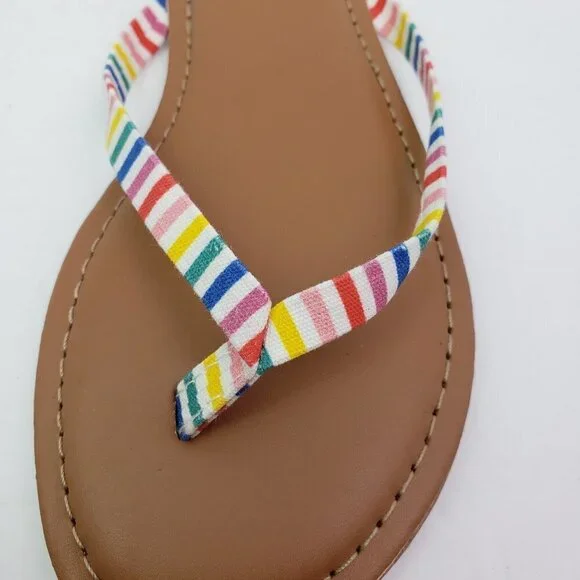 J. Crew Womens Size 5 Multi Color Striped Slip On Thong Flip Flop Sandals AX836 - Picture 9 of 10